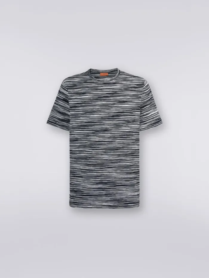 Men Slub Cotton CrewNeck TShirt Black and White Missoni Polos and Tshirts