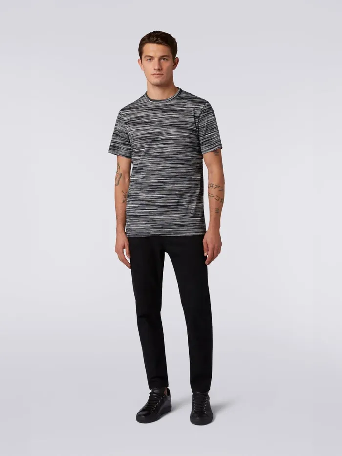 Men Slub Cotton CrewNeck TShirt Black and White Missoni Polos and Tshirts