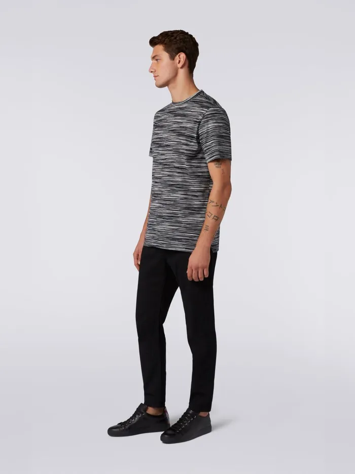 Men Slub Cotton CrewNeck TShirt Black and White Missoni Polos and Tshirts