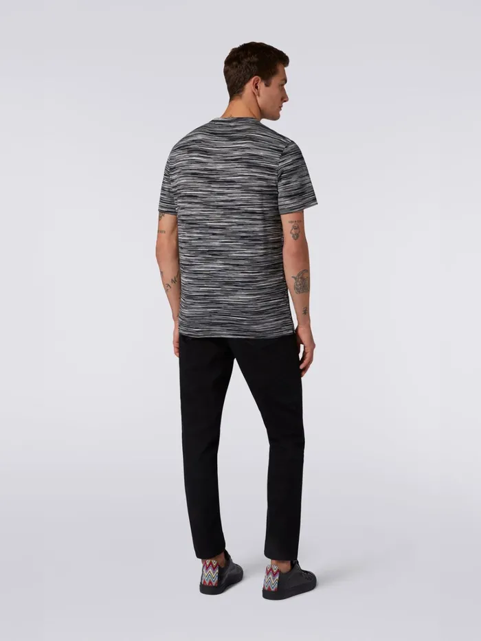 Men Slub Cotton CrewNeck TShirt Black and White Missoni Polos and Tshirts