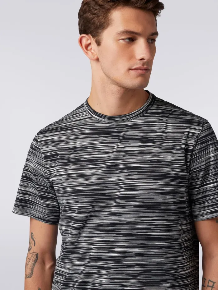 Men Slub Cotton CrewNeck TShirt Black and White Missoni Polos and Tshirts