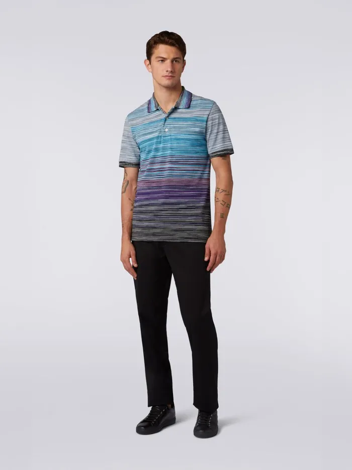 Men Slub Cotton Piqu Polo Shirt Multicoloured Missoni Polos and Tshirts