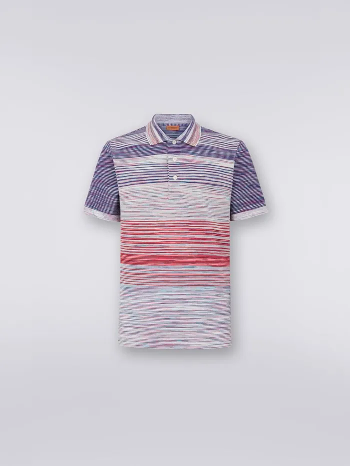 Men Slub Cotton Piqu Polo Shirt Red Purple and Light Blue Missoni Polos and Tshirts