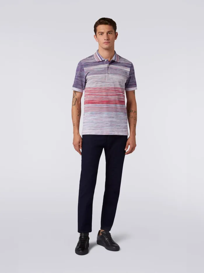 Men Slub Cotton Piqu Polo Shirt Red Purple and Light Blue Missoni Polos and Tshirts