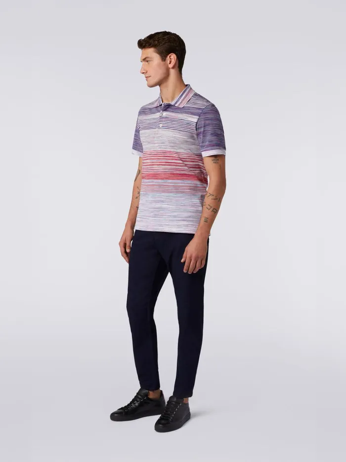 Men Slub Cotton Piqu Polo Shirt Red Purple and Light Blue Missoni Polos and Tshirts