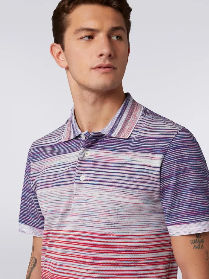 Men Slub Cotton Piqu Polo Shirt Red Purple and Light Blue Missoni Polos and Tshirts