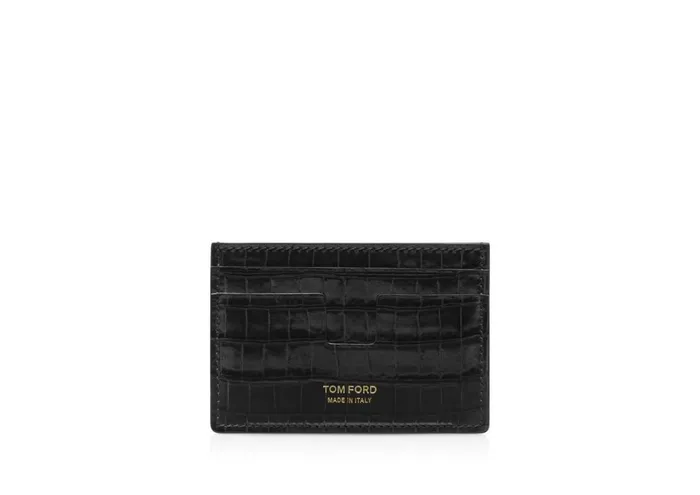 Men Small Leather Goods Tom Ford Glossy Printed Croc Classic Cardholder Black