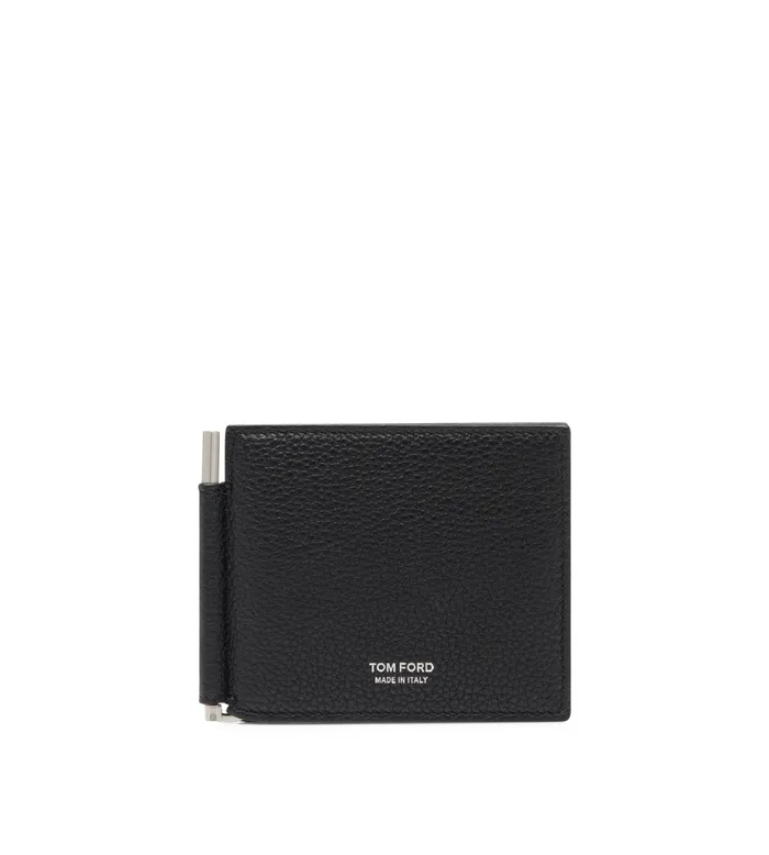 Men Small Leather Goods Tom Ford Grain Leather Money Clip Wallet Black Lime