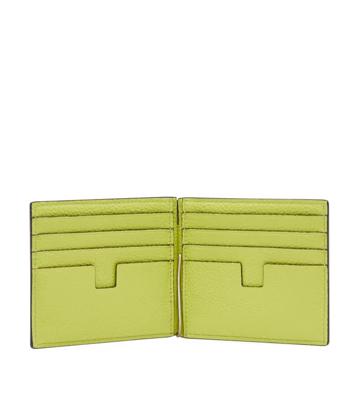 Men Small Leather Goods Tom Ford Grain Leather Money Clip Wallet Black Lime