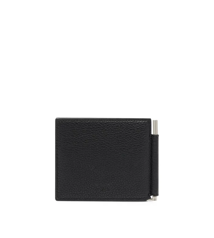 Men Small Leather Goods Tom Ford Grain Leather Money Clip Wallet Black Lime