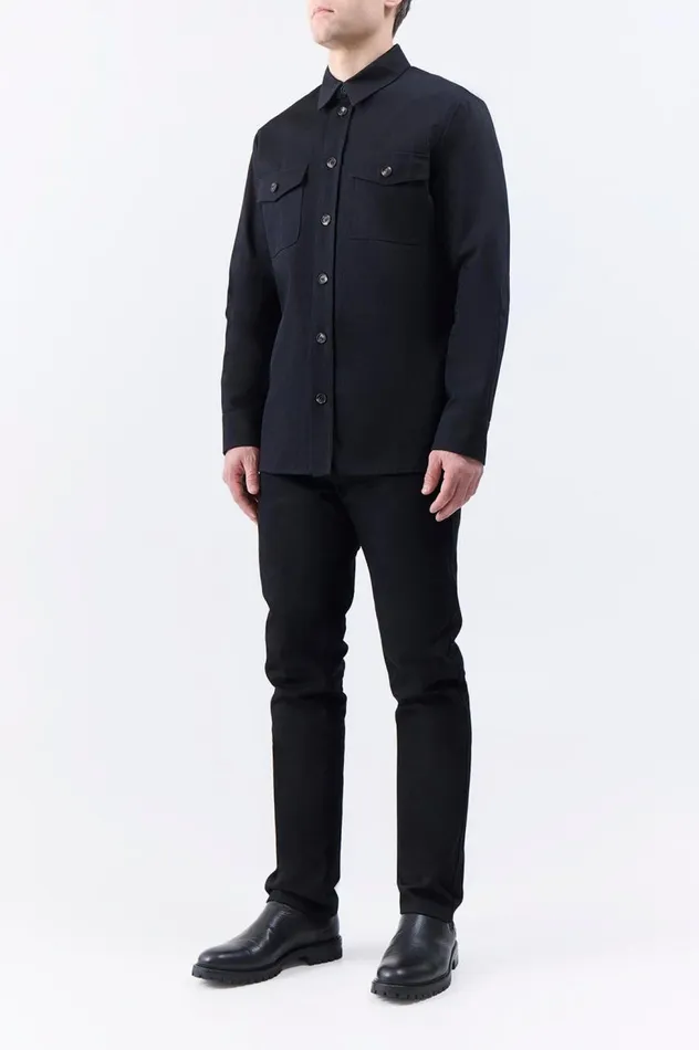 Men Tops Gabriela Hearst Everly Overshirt In Black Organic Cotton