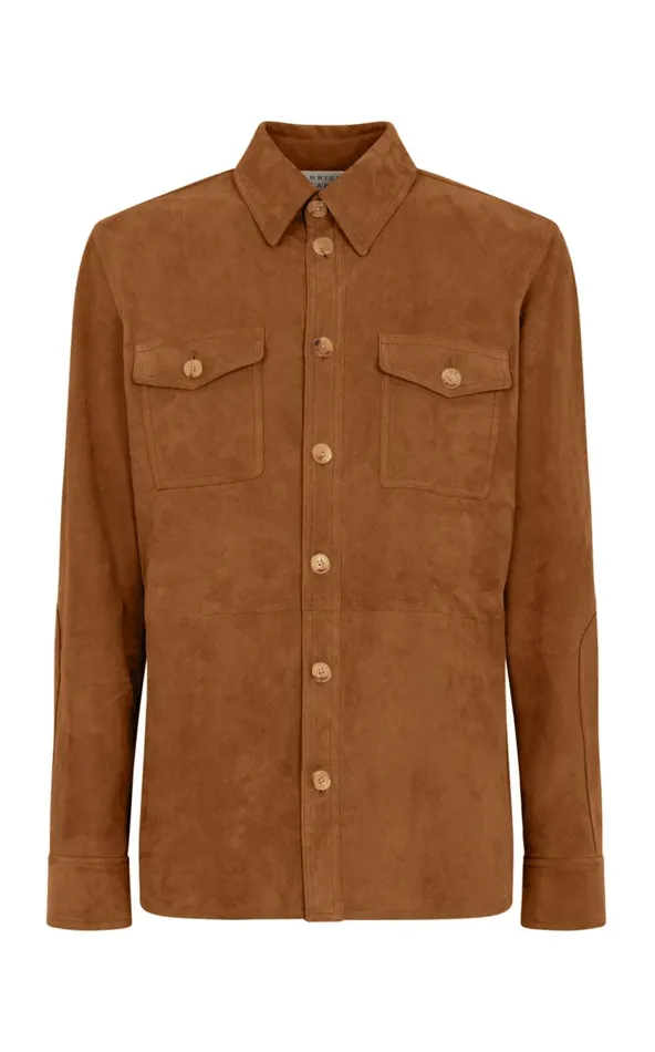 Men Tops Gabriela Hearst Lucas Overshirt In Camel Suede