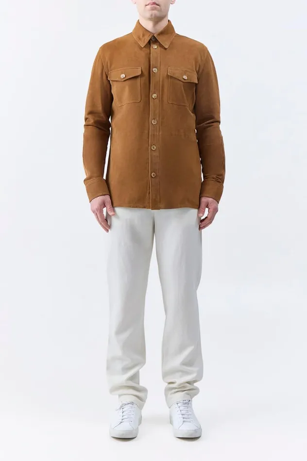 Men Tops Gabriela Hearst Lucas Overshirt In Camel Suede