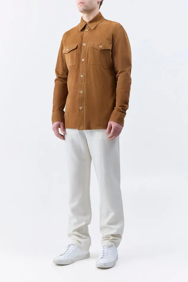 Men Tops Gabriela Hearst Lucas Overshirt In Camel Suede