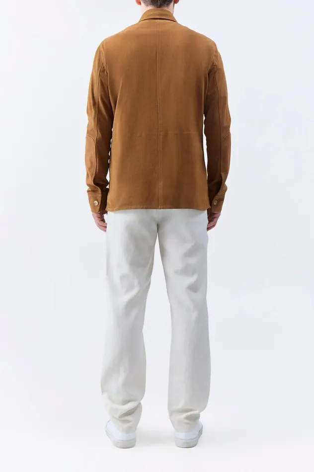 Men Tops Gabriela Hearst Lucas Overshirt In Camel Suede