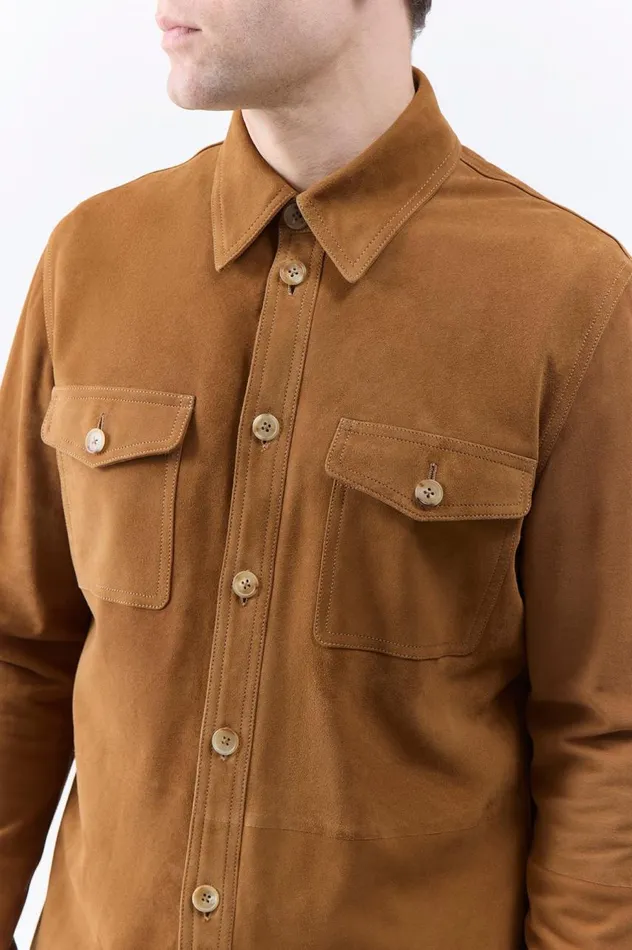 Men Tops Gabriela Hearst Lucas Overshirt In Camel Suede