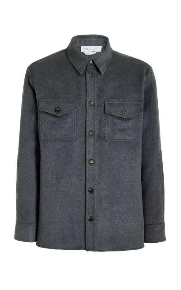 Men Tops Gabriela Hearst Lucas Overshirt In Dark Grey Melange Winter Silk