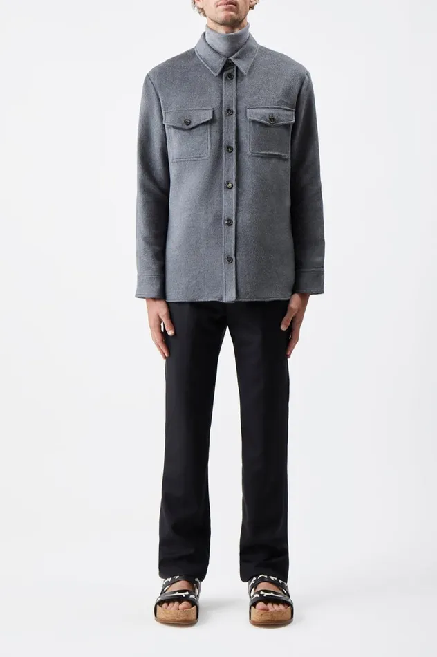 Men Tops Gabriela Hearst Lucas Overshirt In Dark Grey Melange Winter Silk