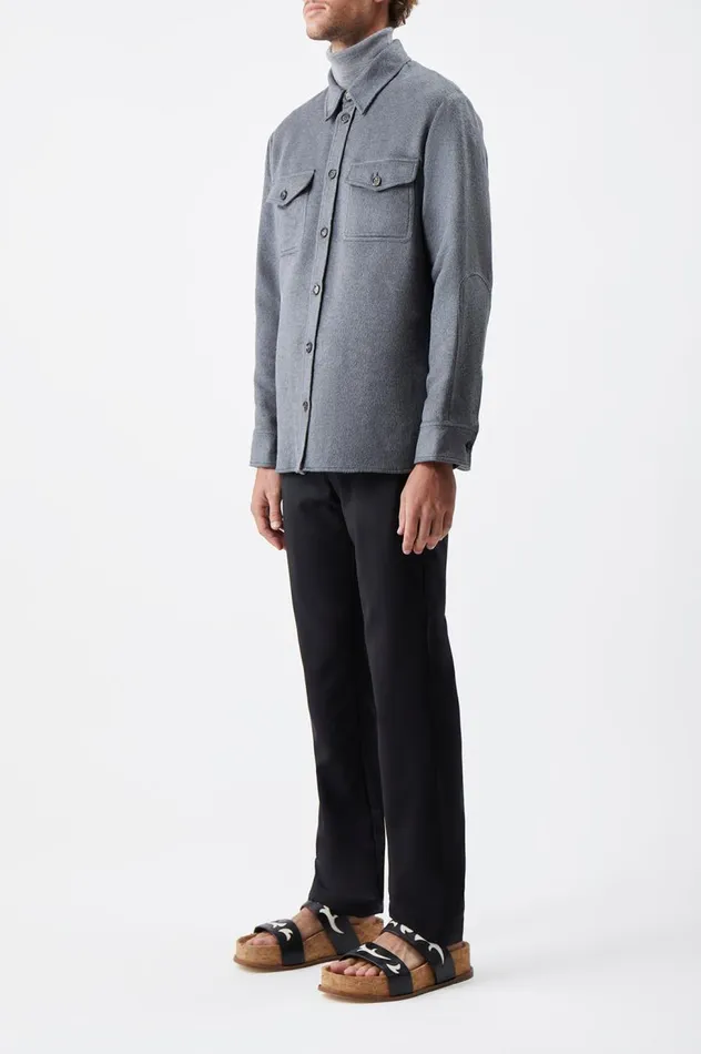 Men Tops Gabriela Hearst Lucas Overshirt In Dark Grey Melange Winter Silk