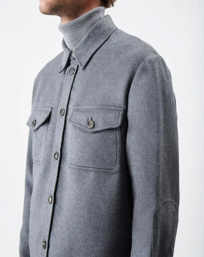 Men Tops Gabriela Hearst Lucas Overshirt In Dark Grey Melange Winter Silk