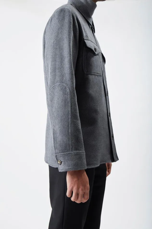 Men Tops Gabriela Hearst Lucas Overshirt In Dark Grey Melange Winter Silk