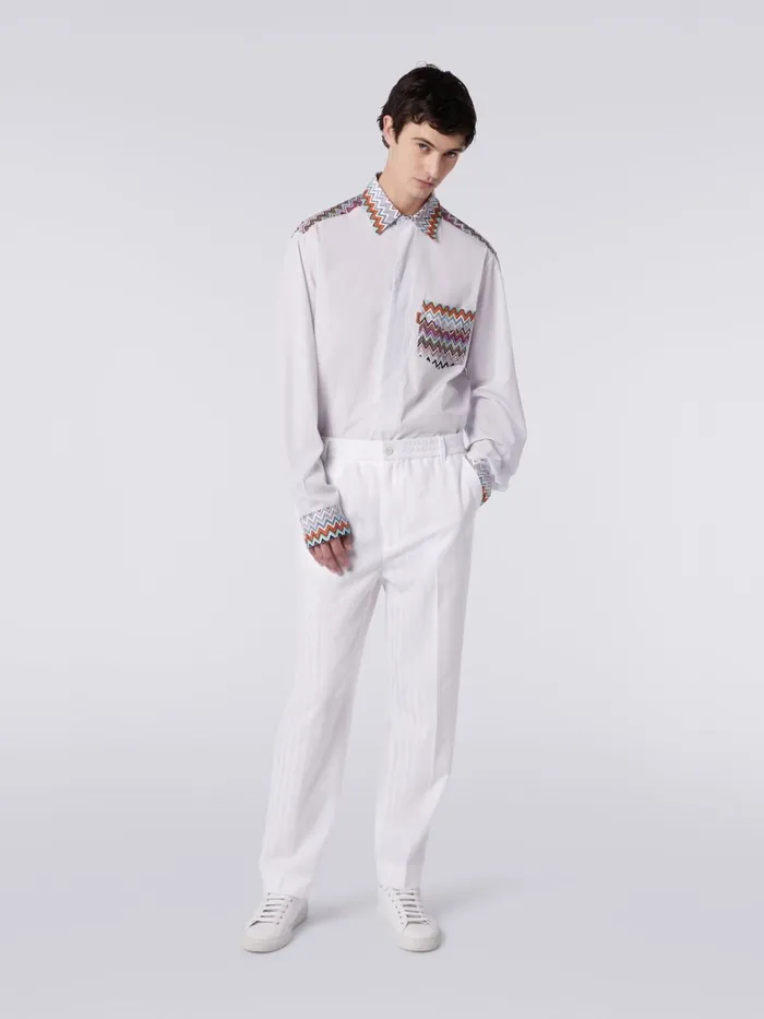 Men Viscose And Cotton Chevron Trousers With Ironed Crease White Missoni Trousers
