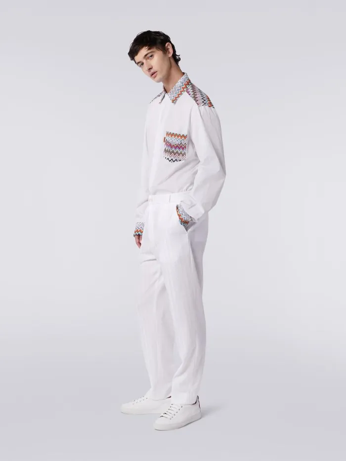 Men Viscose And Cotton Chevron Trousers With Ironed Crease White Missoni Trousers