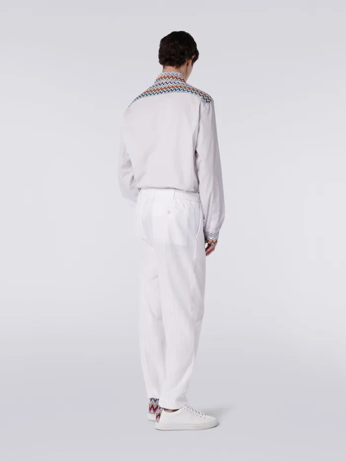Men Viscose And Cotton Chevron Trousers With Ironed Crease White Missoni Trousers