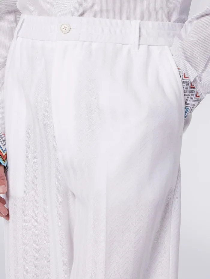 Men Viscose And Cotton Chevron Trousers With Ironed Crease White Missoni Trousers