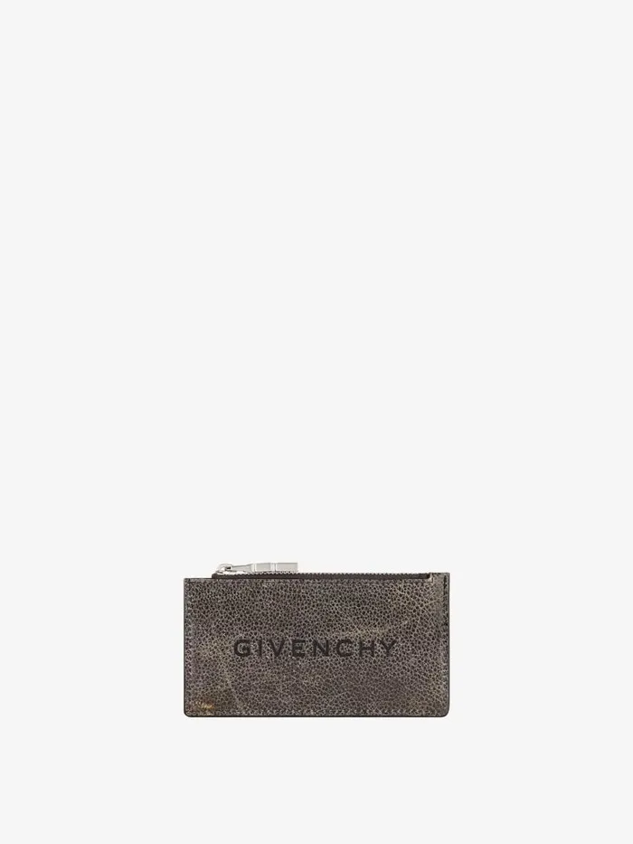 Men Wallets and Card Holders Givenchy Zipped Card Holder In Crackled Leather Blackgrey