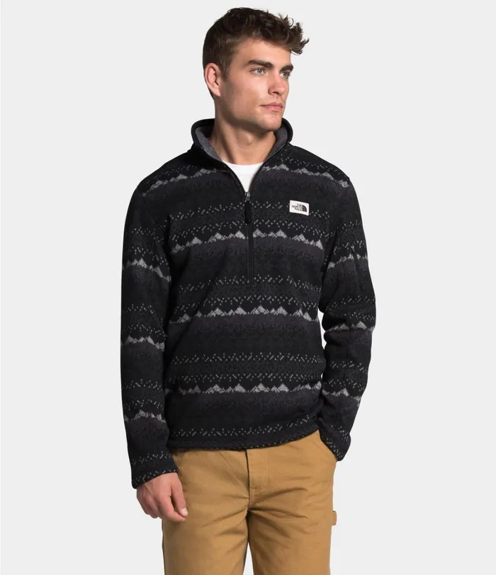 Mens The North Face Fleece Gordon Lyons Novelty Zip Pullover Tnf Black Landscape Print