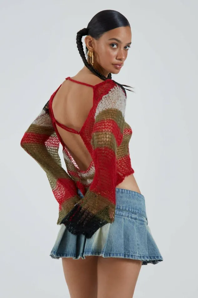Mercer Backless Shredded Knit Multi Women Jaded London Knitwear