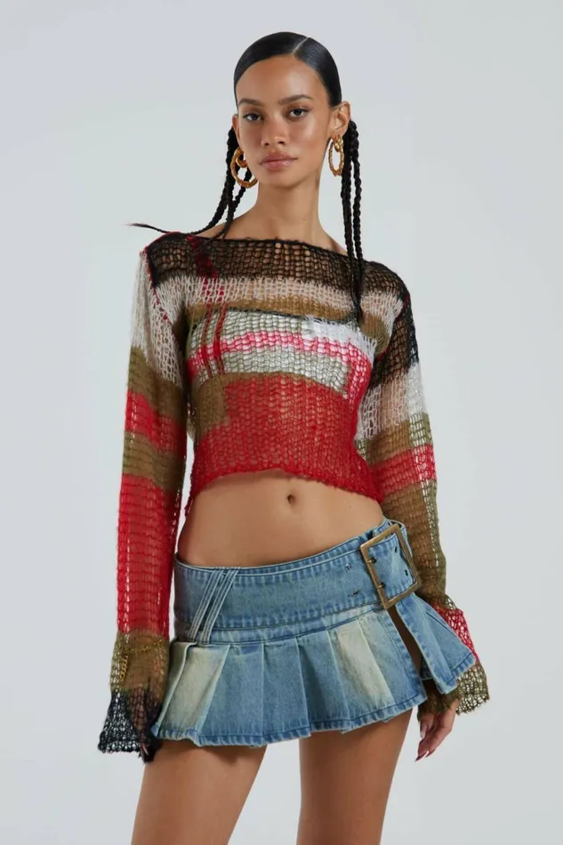 Mercer Backless Shredded Knit Multi Women Jaded London Knitwear Mercer Backless Shredded Knit Multi Women Jaded London Knitwear