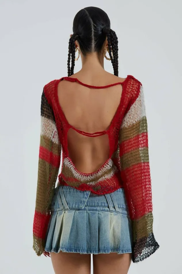 Mercer Backless Shredded Knit Multi Women Jaded London Knitwear Mercer Backless Shredded Knit Multi Women Jaded London Knitwear