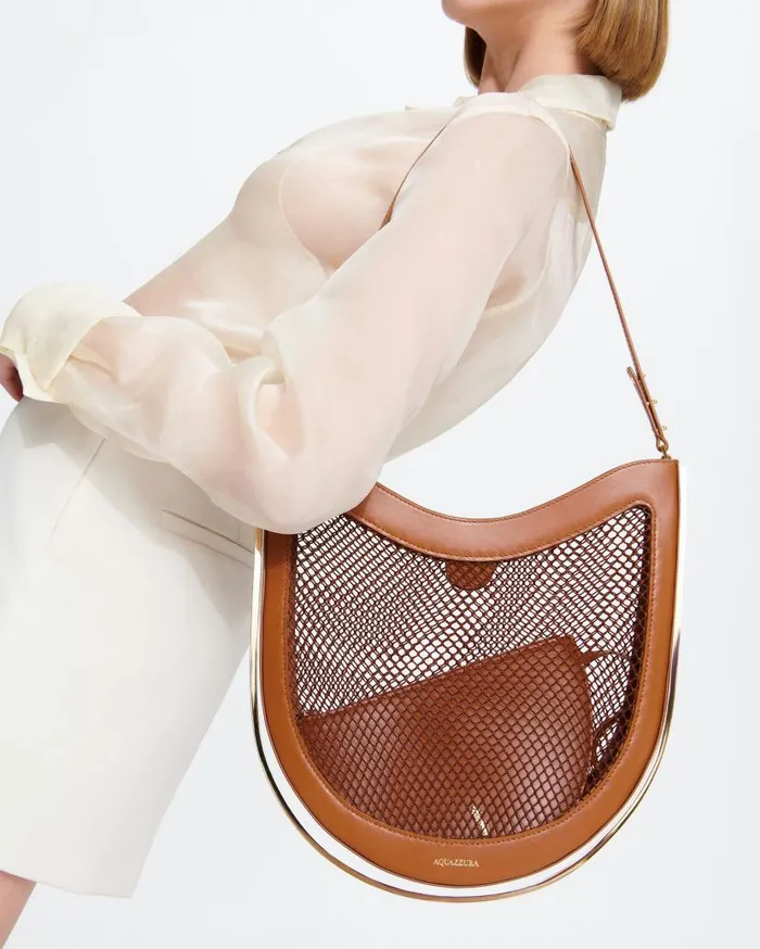 Mesh Purist Hobo Brown Women Aquazzura Shoulder Bags Mesh Purist Hobo Brown Women Aquazzura Shoulder Bags