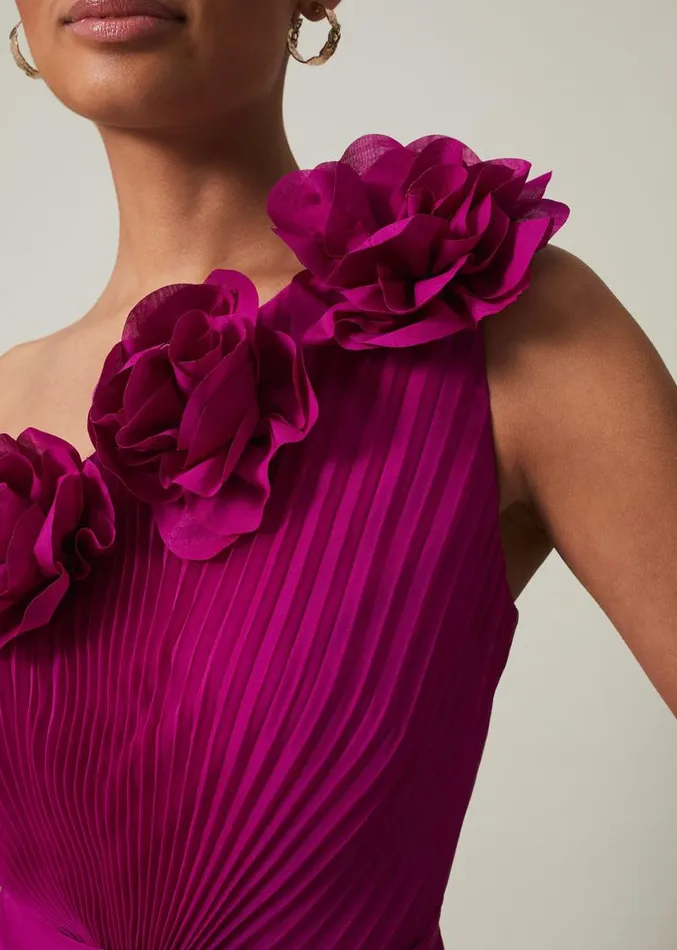 Minnie One Shoulder Pleated Maxi Dress Magenta Women Phase Eight Dresses