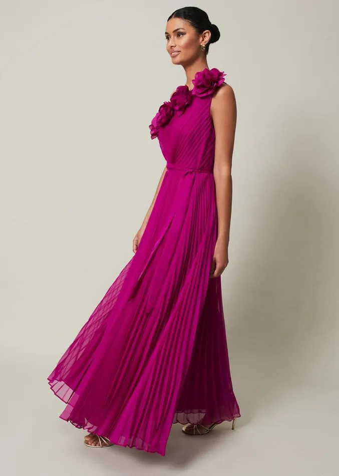 Minnie One Shoulder Pleated Maxi Dress Magenta Women Phase Eight Dresses