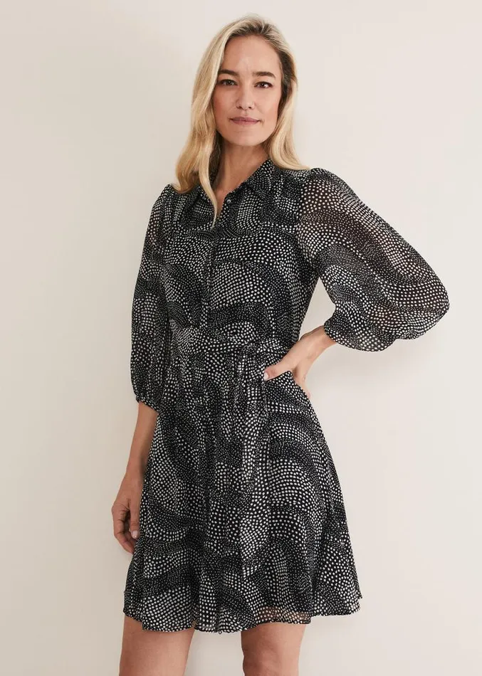 Miriam Chiffon Shirt Mini Dress Blackivory Women Phase Eight Dresses