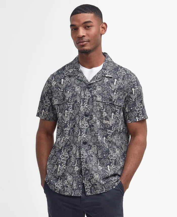 Mitchel Regular ShortSleeved Shirt Classic Navy Men Barbour Shirts