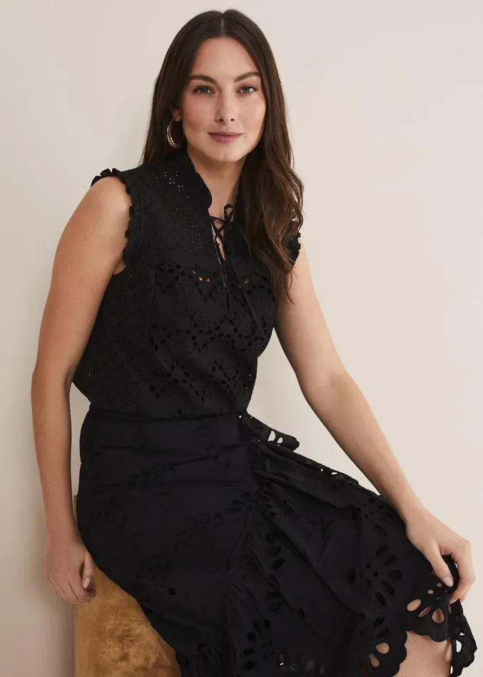 Mollie Broderie Sleeveless Blouse Black Women Phase Eight Shirts and Blouses