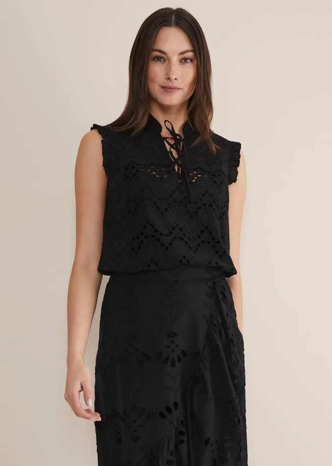 Mollie Broderie Sleeveless Blouse Black Women Phase Eight Shirts and Blouses Mollie Broderie Sleeveless Blouse Black Women Phase Eight Shirts and Blouses