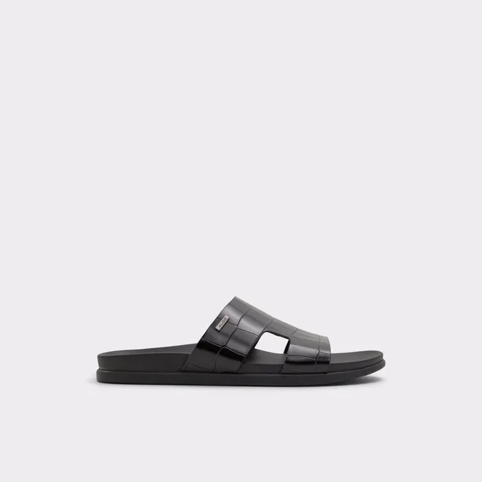 Mondi Black Leather Croco Men ALDO Sandals and Slides