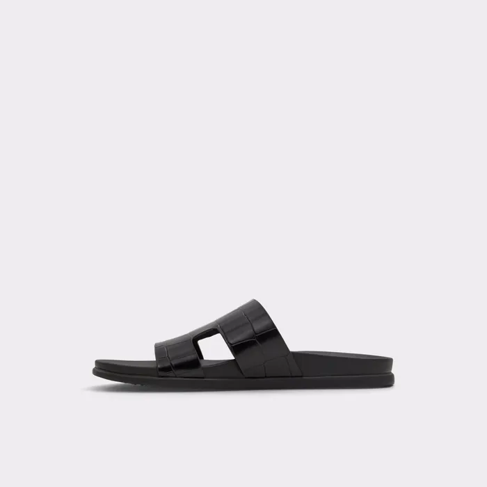 Mondi Black Leather Croco Men ALDO Sandals and Slides