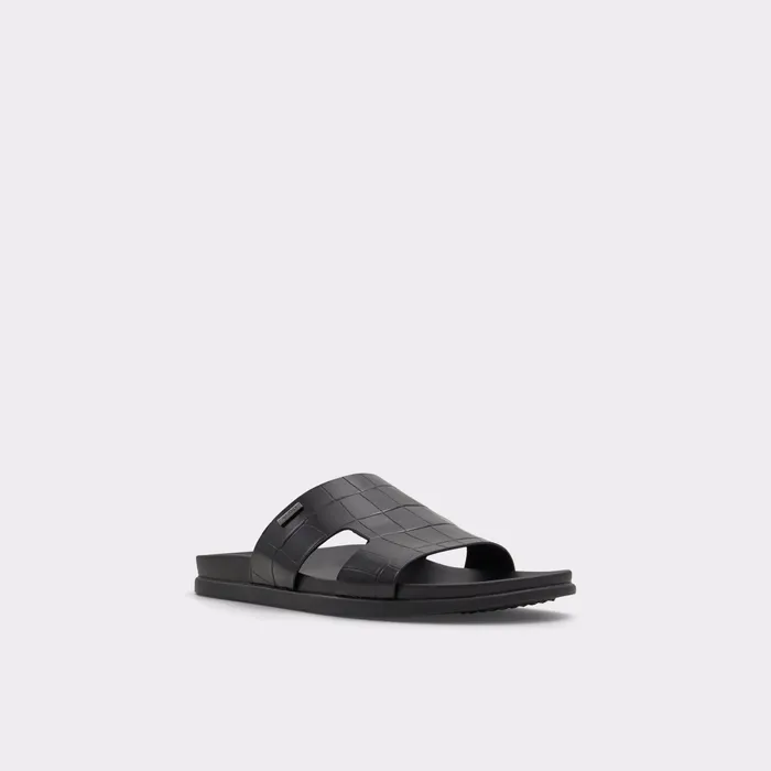 Mondi Black Leather Croco Men ALDO Sandals and Slides