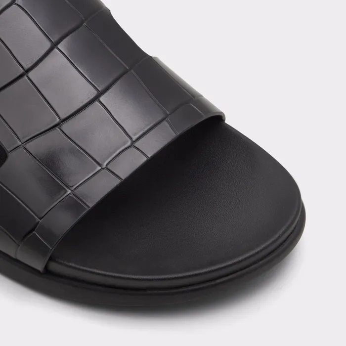 Mondi Black Leather Croco Men ALDO Sandals and Slides