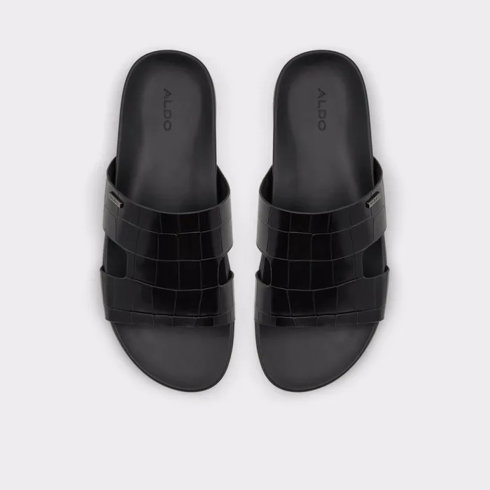 Mondi Black Leather Croco Men ALDO Sandals and Slides
