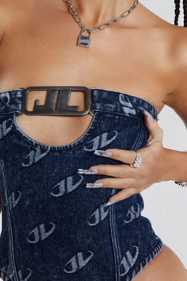 Monogram Strapless Corset Top Blue Women Jaded London Corsets Monogram Strapless Corset Top Blue Women Jaded London Corsets
