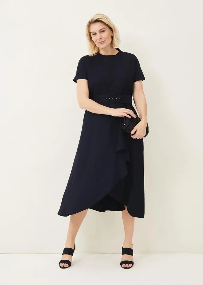 Mylee Belted Dress Navy Women Phase Eight Dresses
