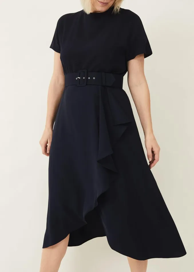 Mylee Belted Dress Navy Women Phase Eight Dresses