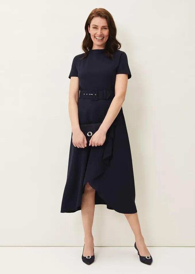 Mylee Belted Dress Navy Women Phase Eight Dresses